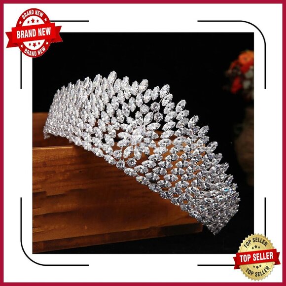 Luxury Cubic Zirconia Tiara Crown Headpiece for Weddings Prom Pageants main image 5